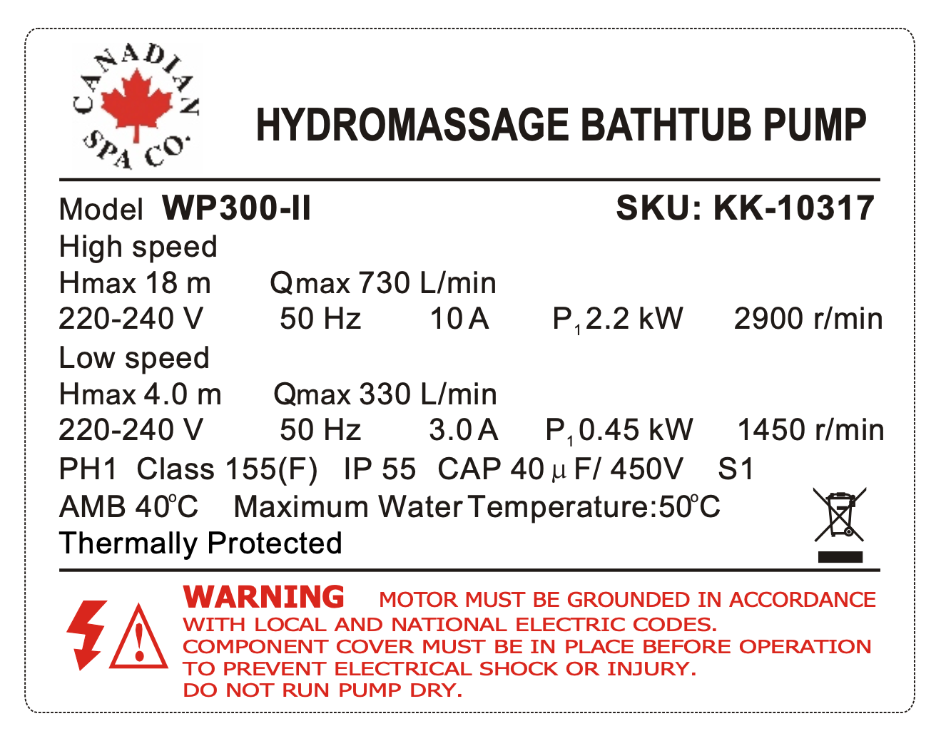 2" x 2" 3HP 2-speed Pump WP300-II