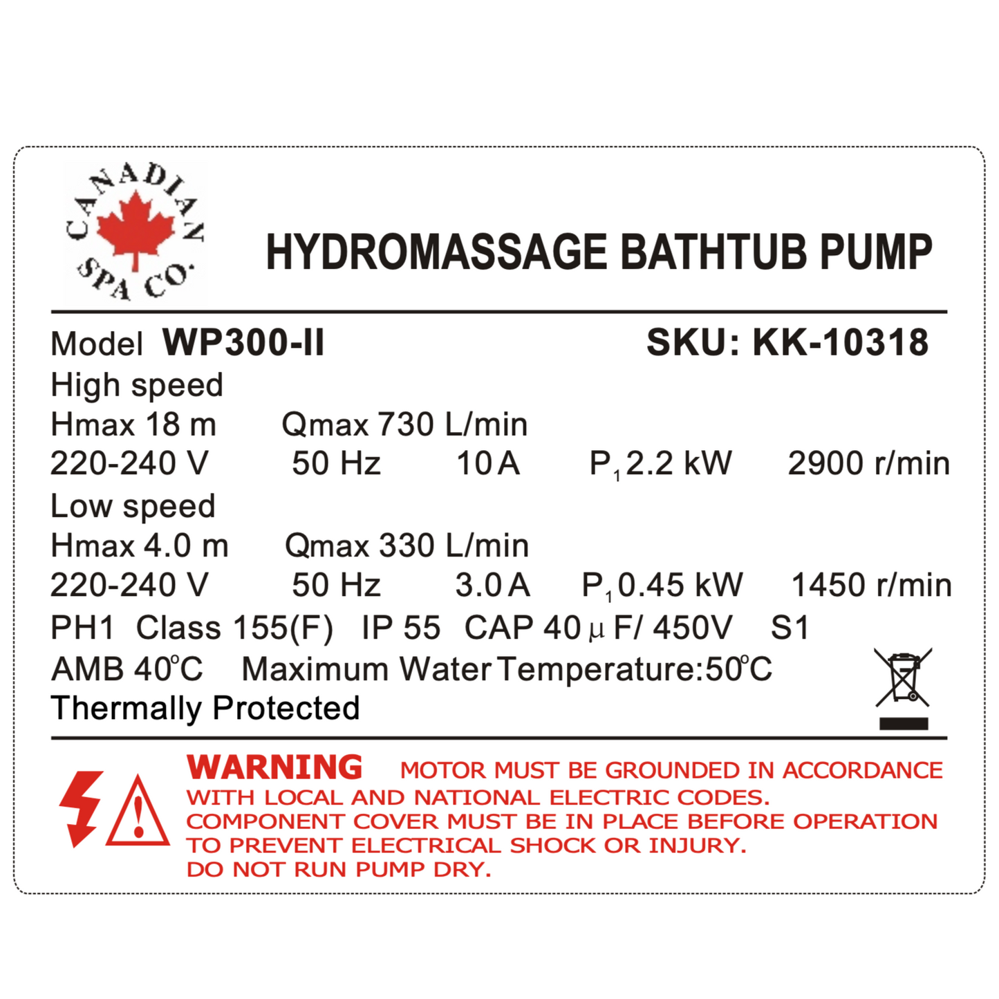 2.6" x 2" 4HP 2-Speed Pump WP300-II