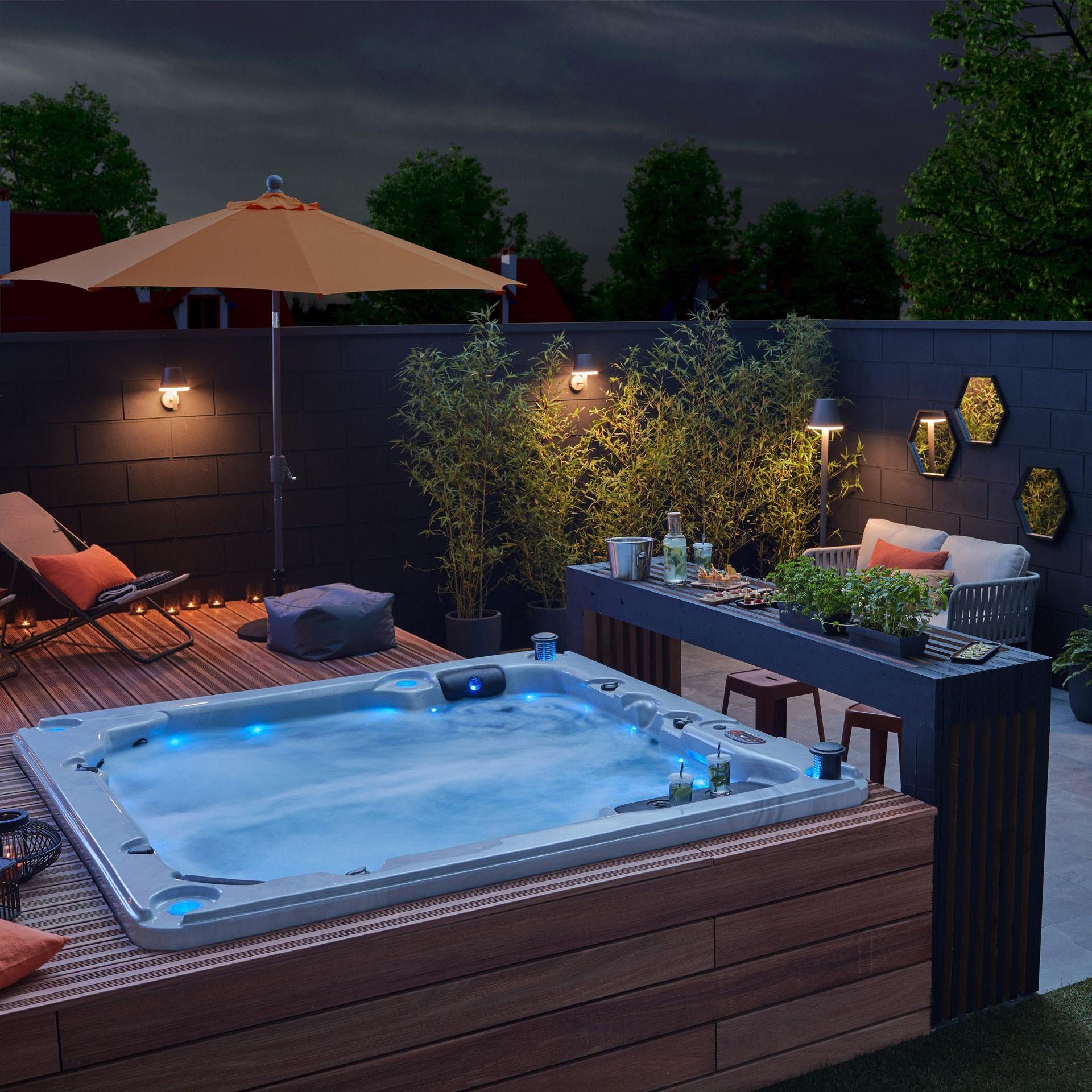 Canadian Spa Company_KH-10030_Thunder Bay_Square_6-Person_44 -Jet Hot Tub_Blackout Insulation_UV Light Water Care_Lounger