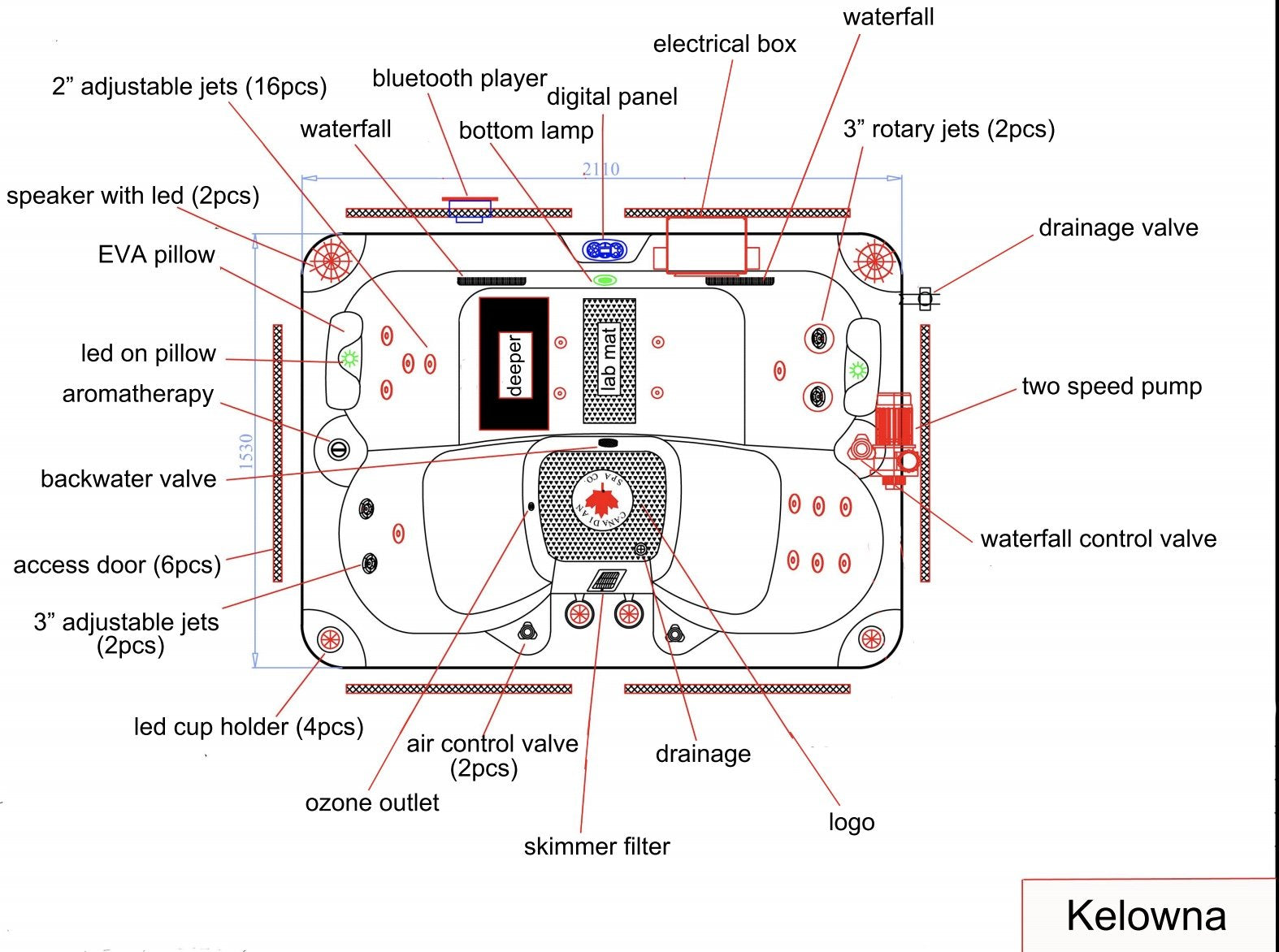 Canadian Spa Company_KH-10041_Kelowna_Rectangular_Plug_&_Play_4-Person_2 Lounge_2 Seat_21-Jet Hot Tub_Blackout Insulation_UV Light Water Care